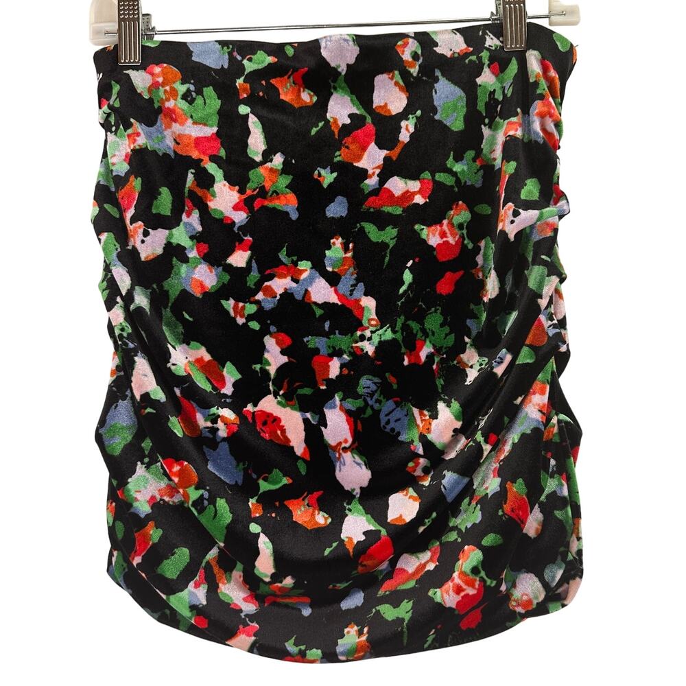 Open Edit Velour Velvet Floral Brushstroke Mini Skirt Size Medium